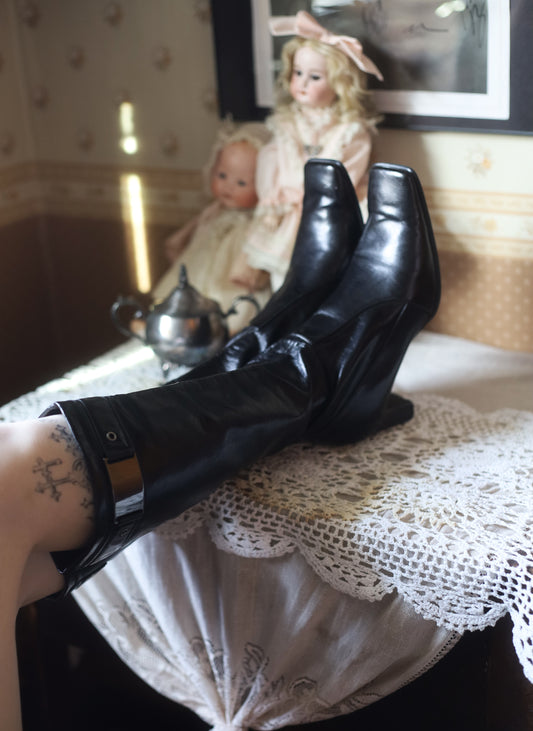 90s 2000s Franco Sarto square toe sock boots