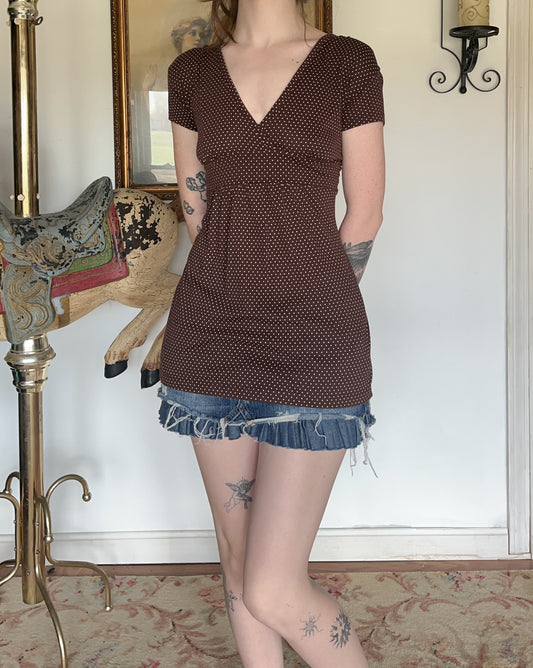 early 2000s self esteem babydoll polkadot blouse