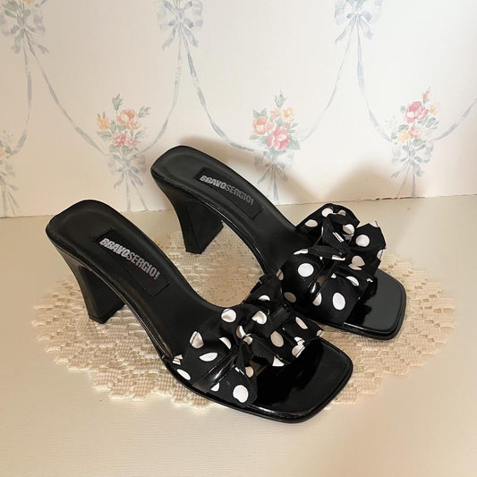 90s 2000s rare wide heel polkadot slim block heels by Sergio