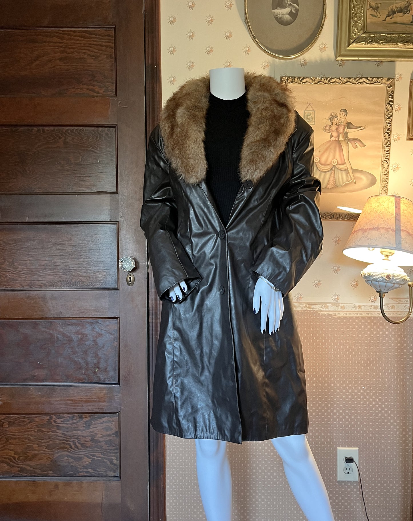 90s 2000s Cato espresso brown fur trim coat