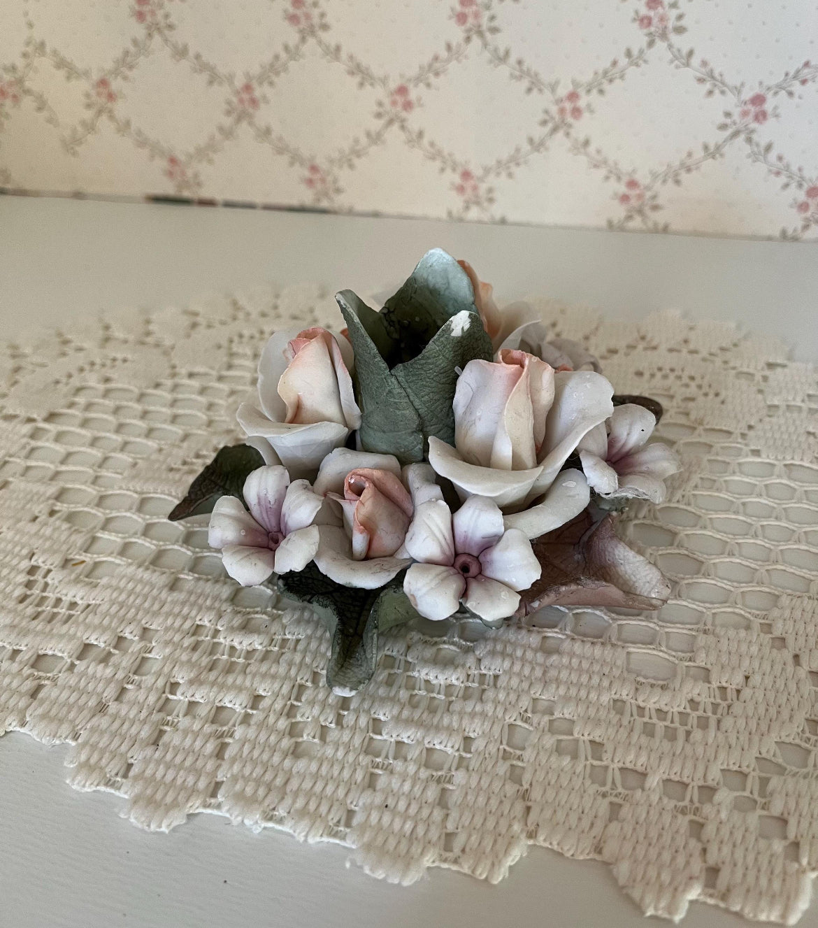 Vintage Ceramic Capodimonte floral candle holder
