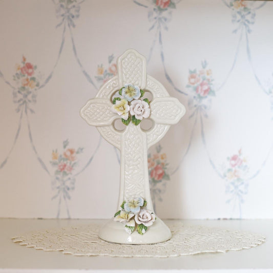 RARE vtg porcelain Celtic cross figure