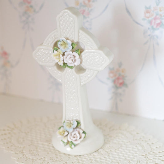 RARE vtg porcelain Celtic cross figure
