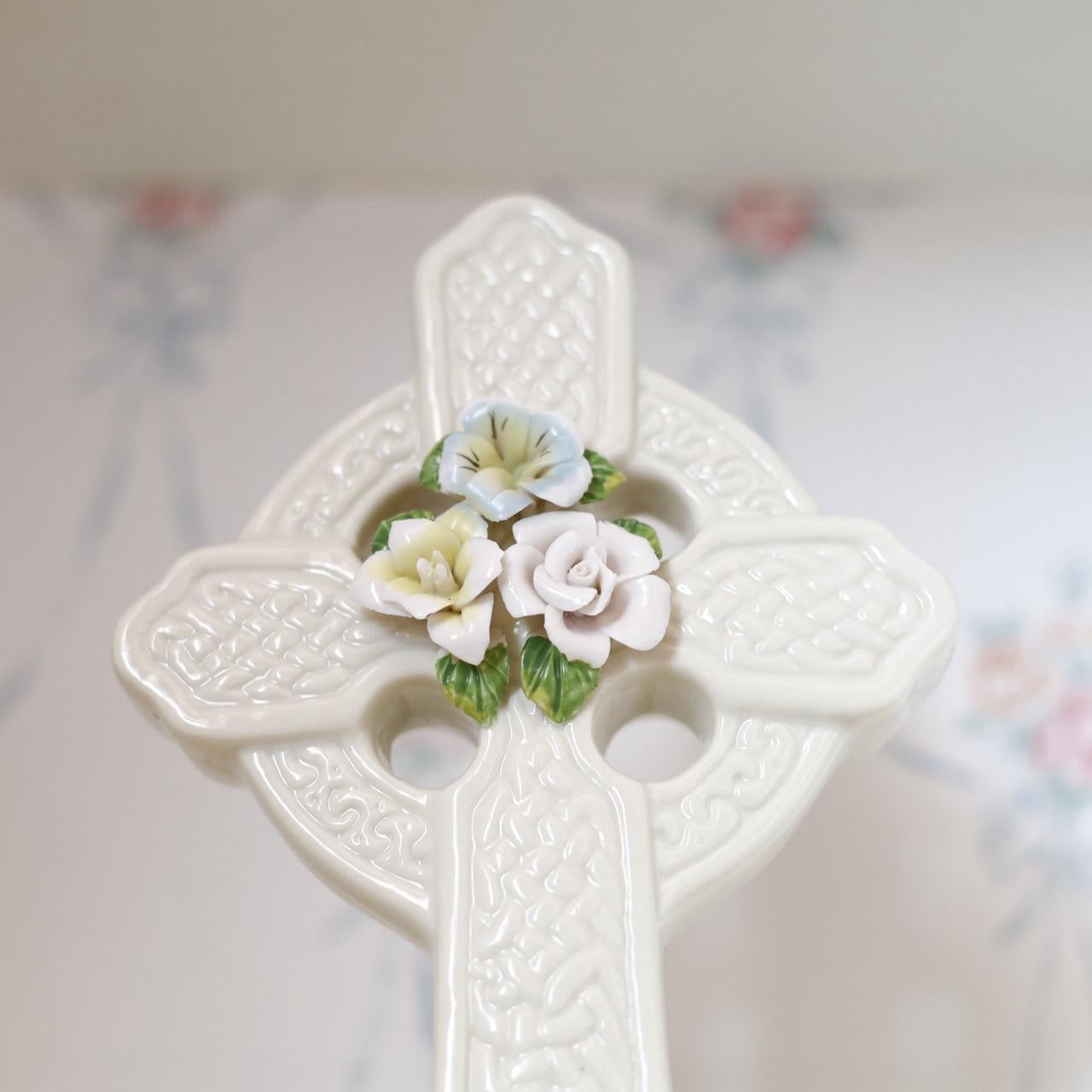 RARE vtg porcelain Celtic cross figure